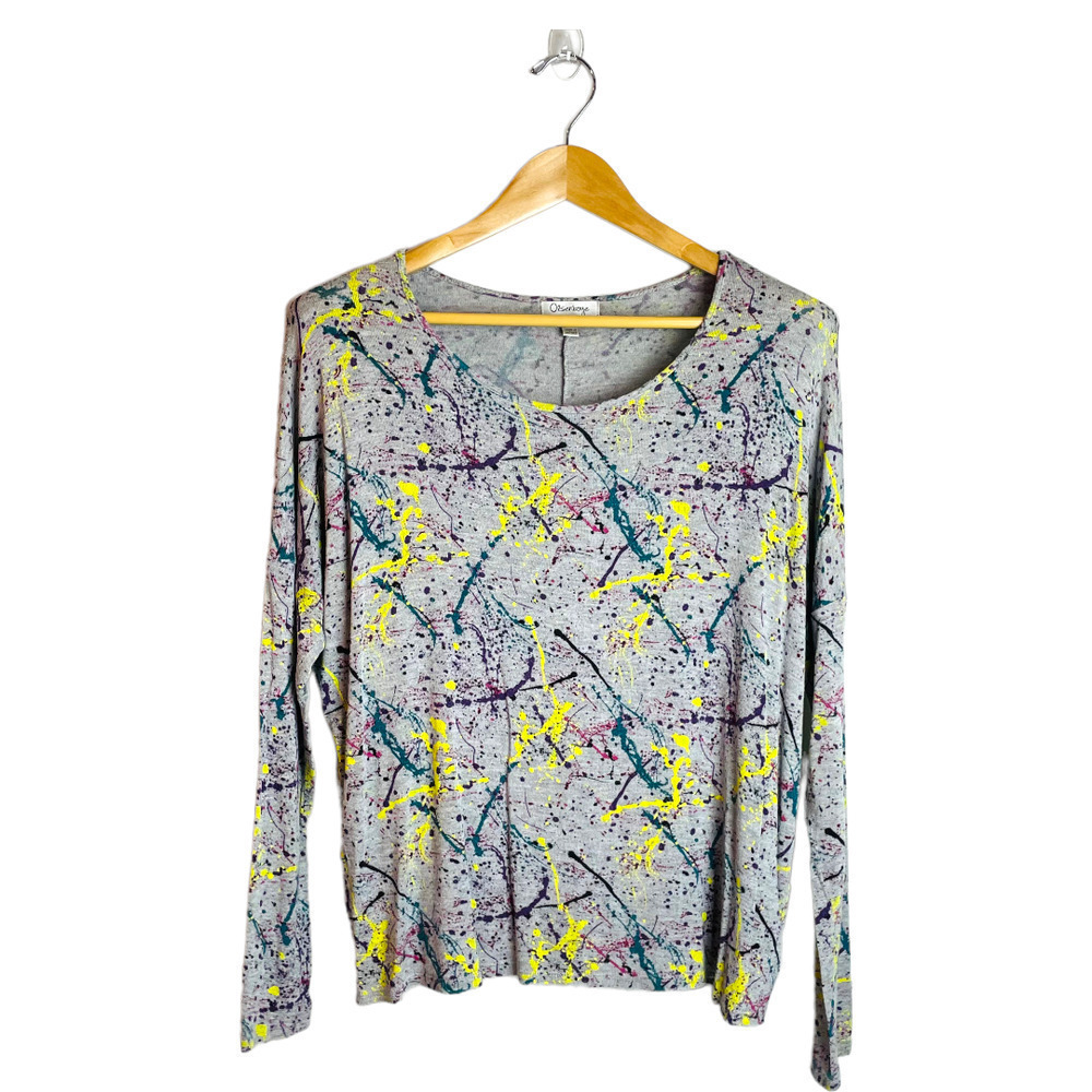 🍀Olsenboye Gray Long Sleeve Paint Splatter Top Women’s Size Small